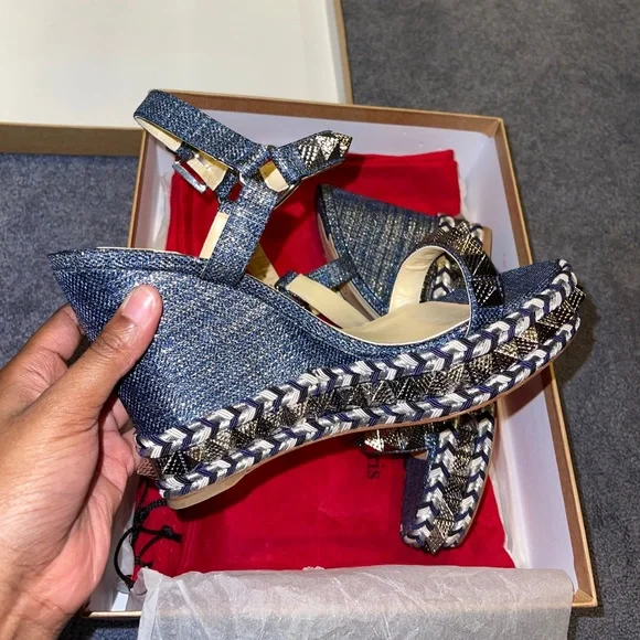 Christian louboutin pyraclou denim - Gem Christian Louboutin Pyraclou 110 Denim Wedges 37 main image 1